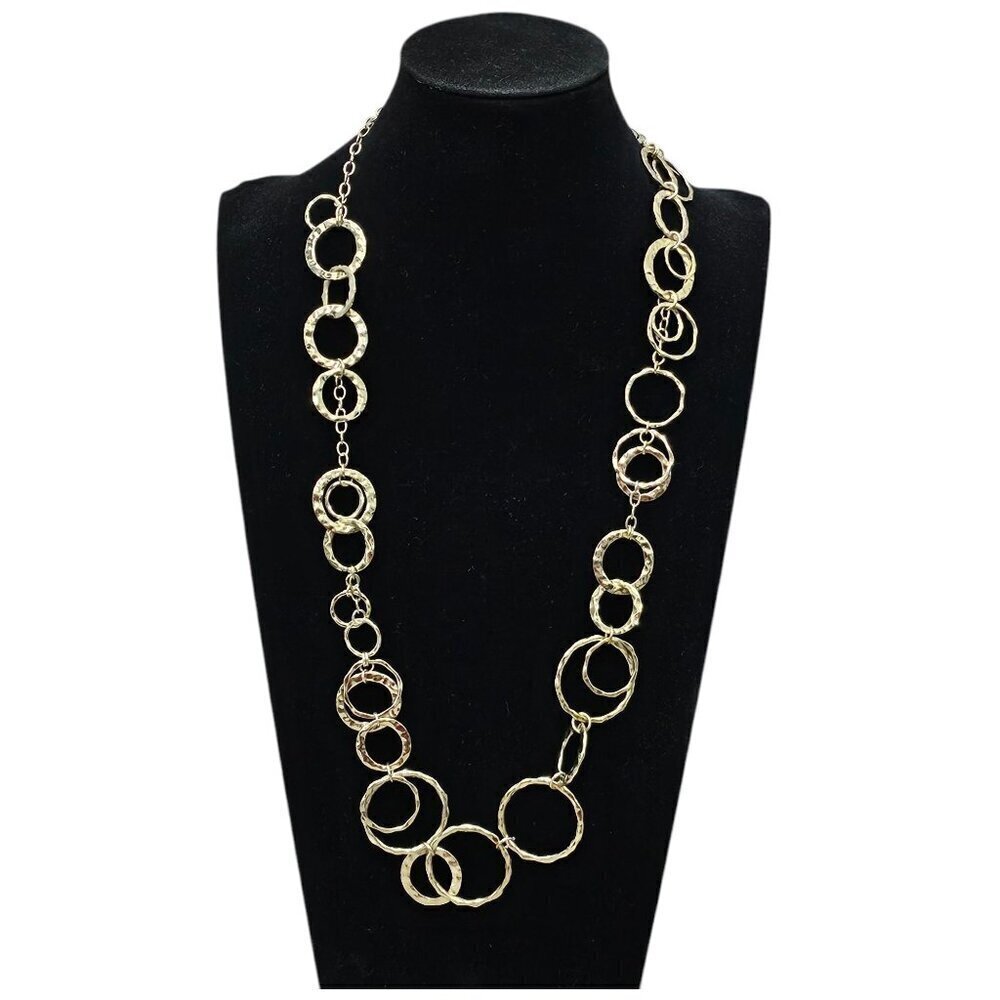 💥Vintage Gold Tone Hammered Disc Loop Link Statement Necklace